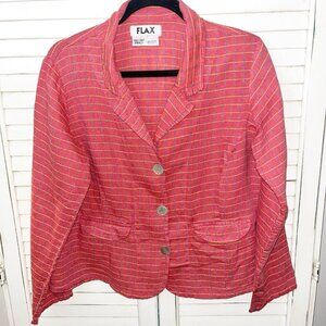 FLAX Womens Linen Plaid Jacket Shirt Lightweight Button Coastal Lagenlook Small